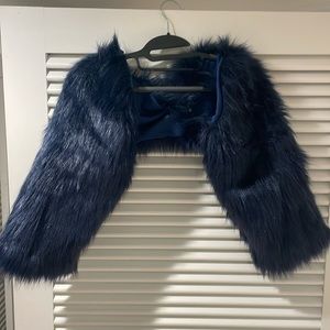 Blue faux fur shrug
